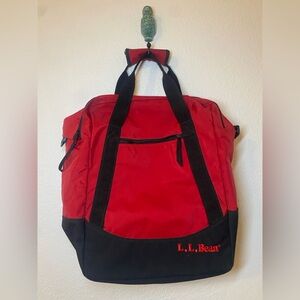 LL Bean Adventure Nylon Duffle Red Black Zip Closure 18x16 W/Shoulder Strap